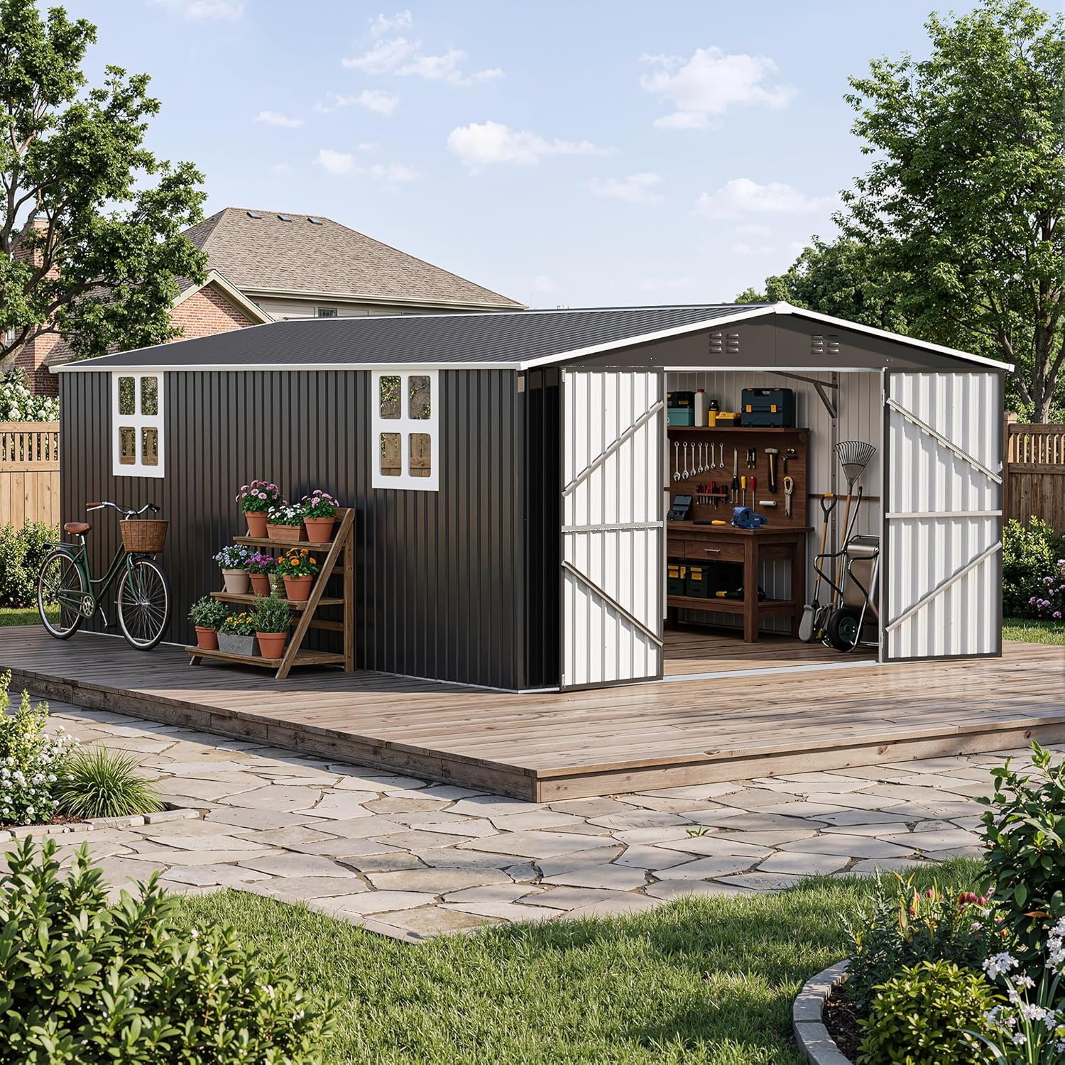 Polar Aurora 12 ft. W x 18 ft. D Metal Outdoor Storage Shed with